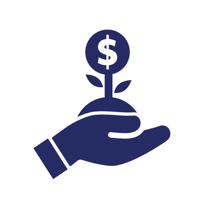 Investor hand holding a money plant icon