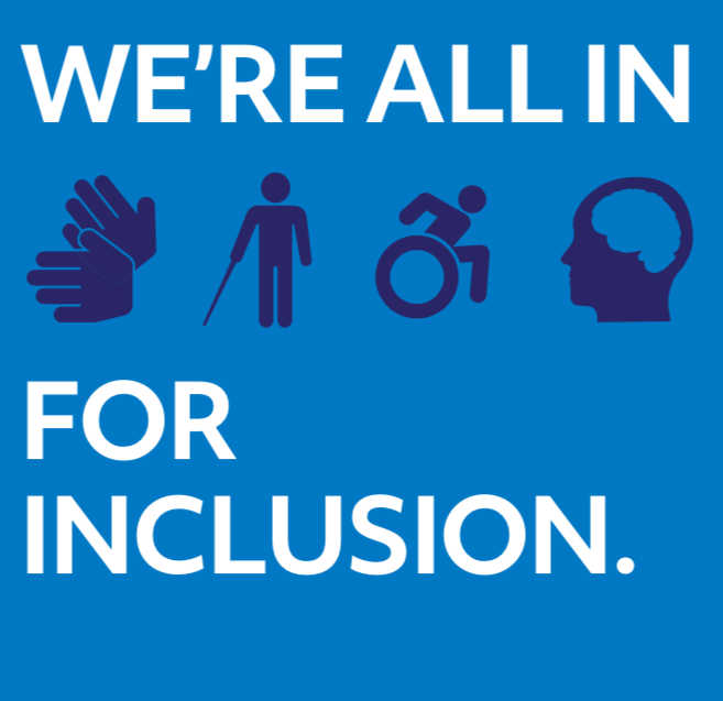 We're all in for inclusion poster with disability icons