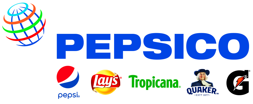 PepsiCo Logo also featuring commercial brand logos for Pepsi, Lays, Tropicana, Quaker & Gatorade.