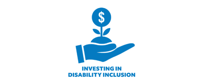 Investing in Disability Inclusion icon of a hand holding soil that is growing money