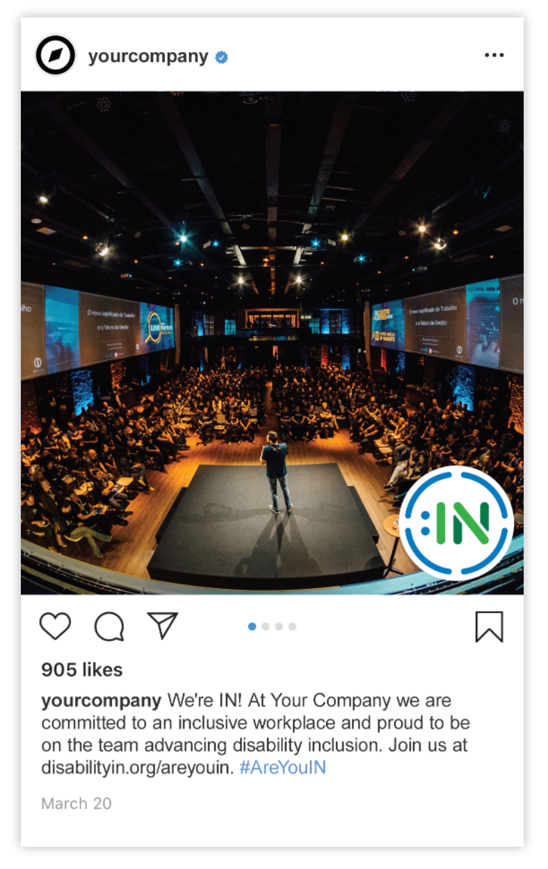 sample social media post showing audience with "IN" stamp on corner