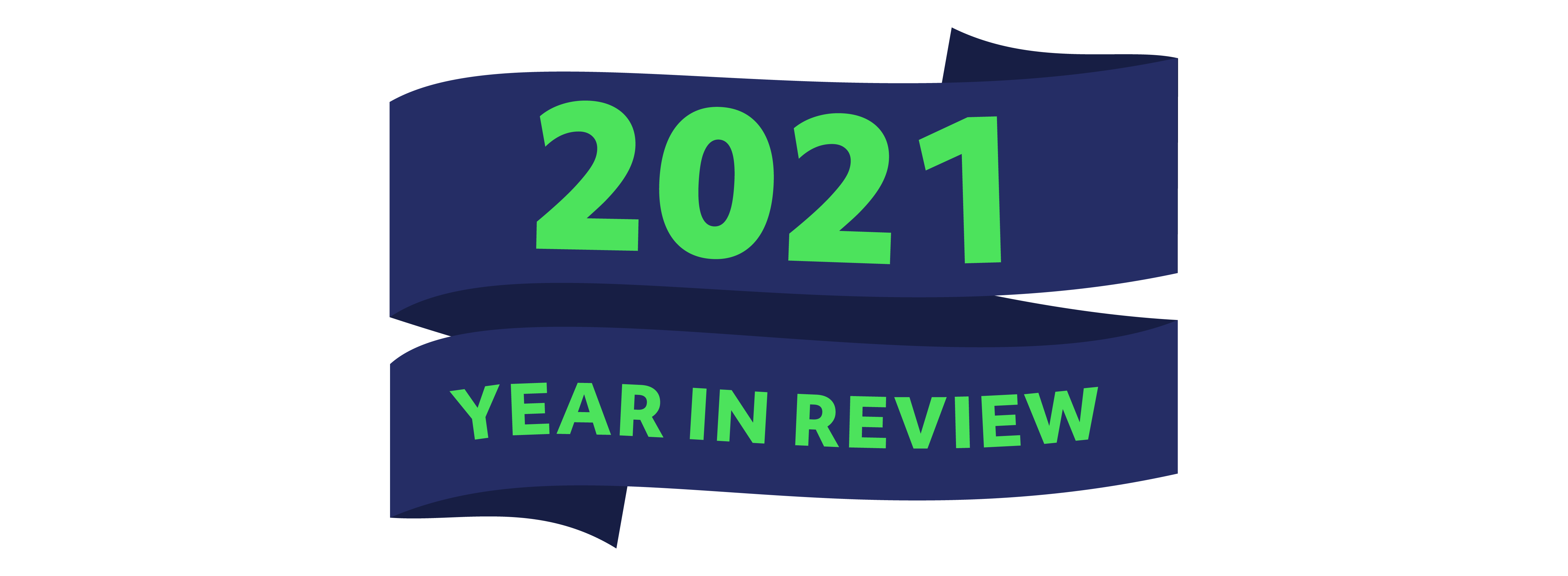 2021 Year in Review in navy blue ribbon style.