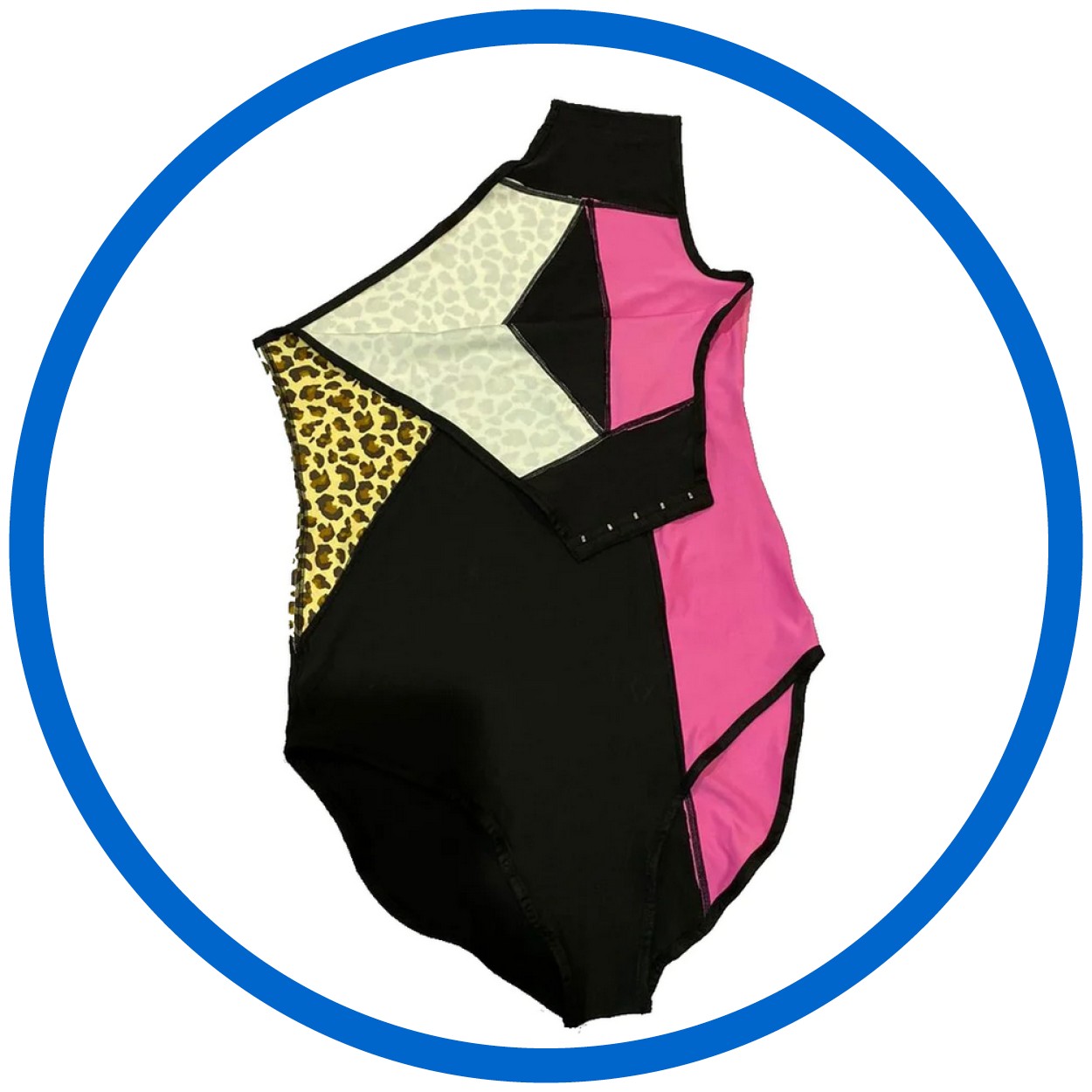 Girls Chronically Rock Multicolor Adaptive Splash Swimsuit in black, pink, and cheetah print.