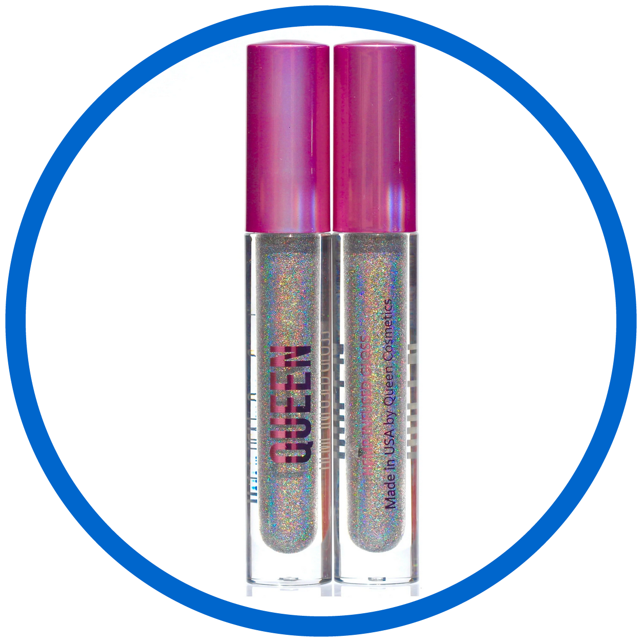 Queen Cosmetics Electric Lipgloss with a pink cap.