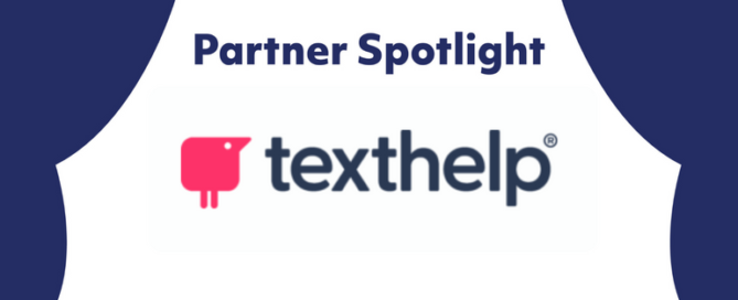 Curtains parted around text reading: Partner Spotlight above the Texthelp logo