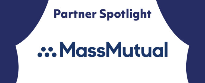 Partner Spotlight: MassMutual. Navy curtain design against white background.