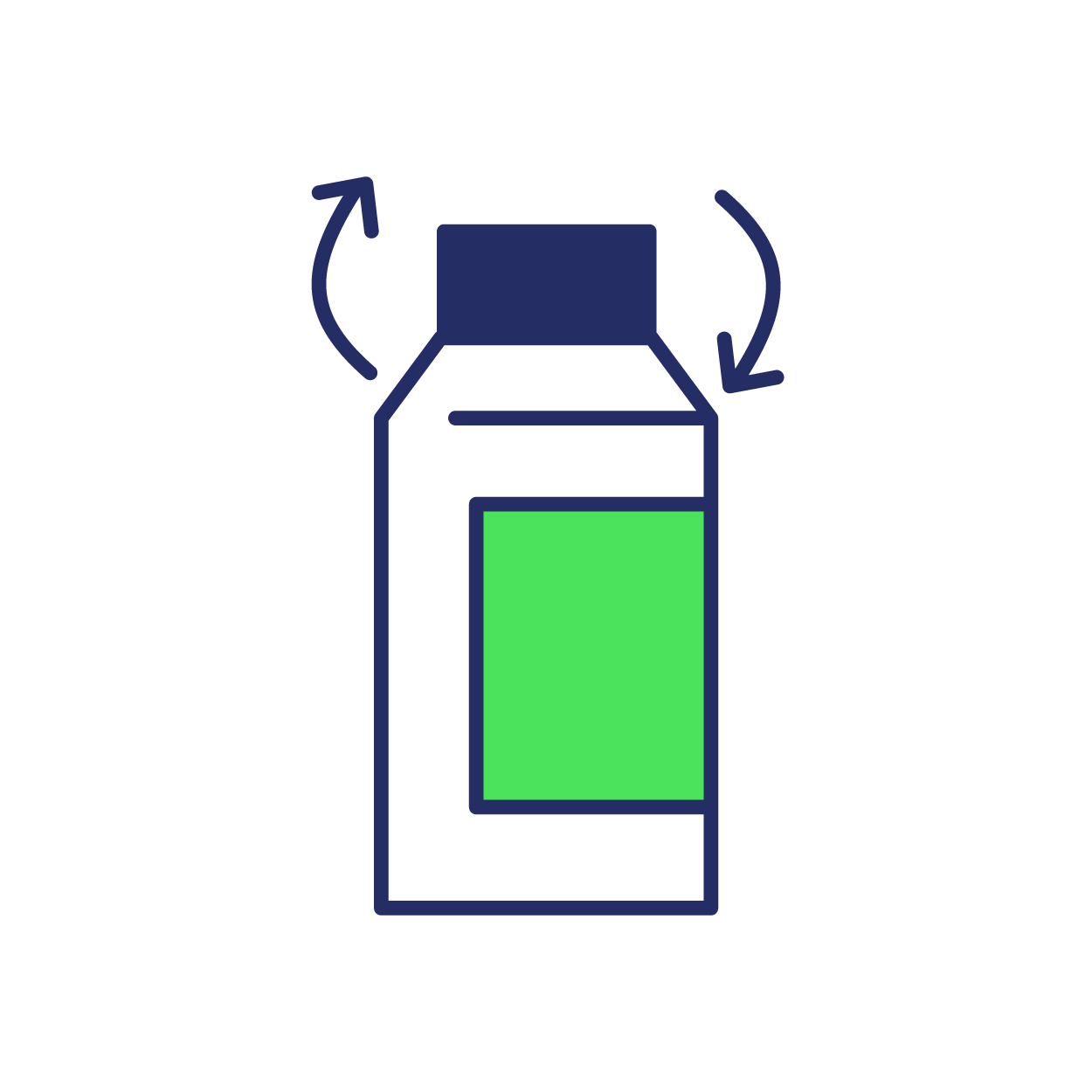 Icon of bottle packaging with arrows to indicate opening