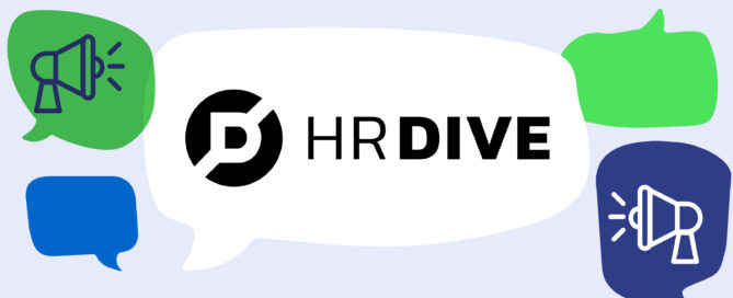 HR Dive logo in speech bubble with various green and blue speech bubbles and media icons.