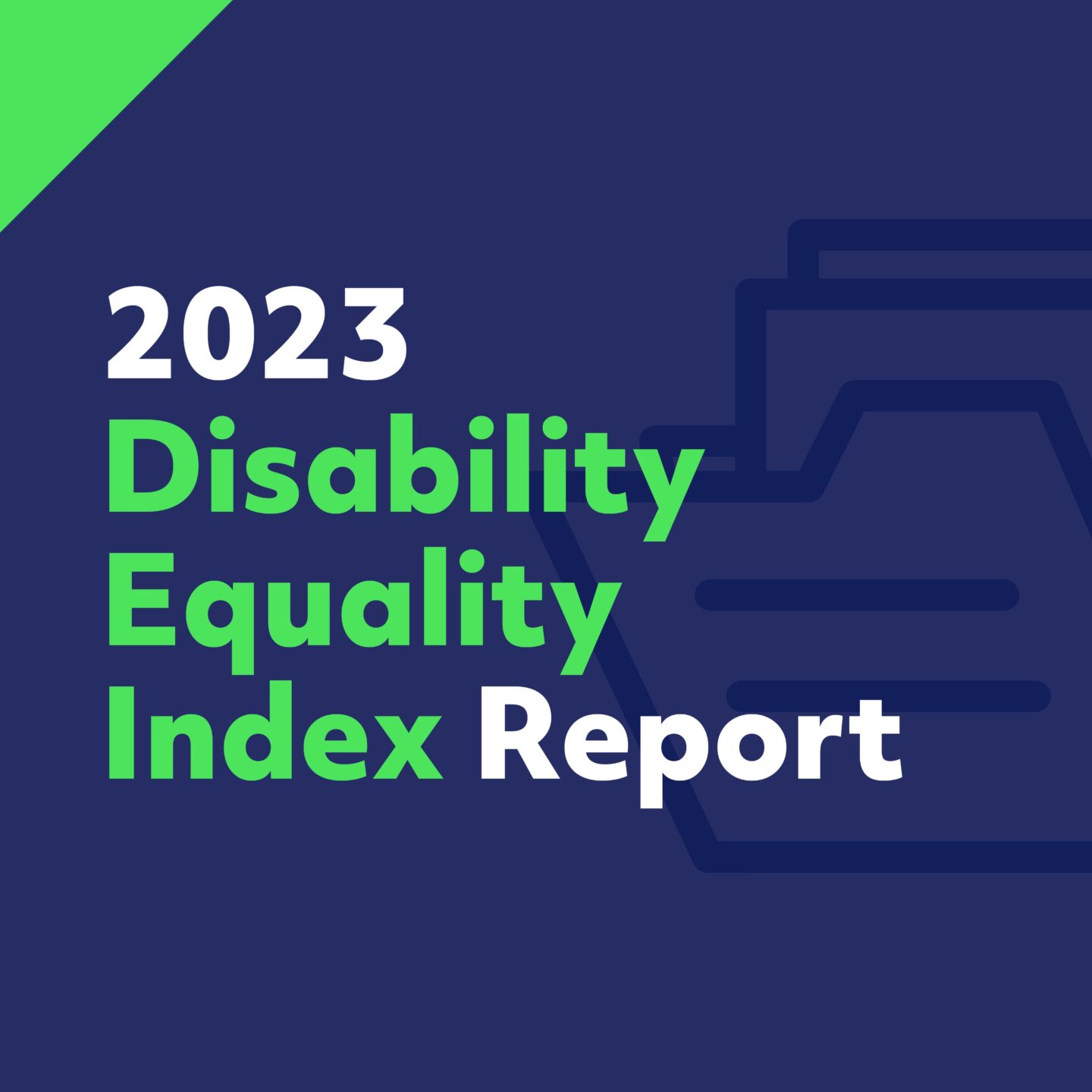 2023 Disability Equality Index Report with file folder icon against navy background.