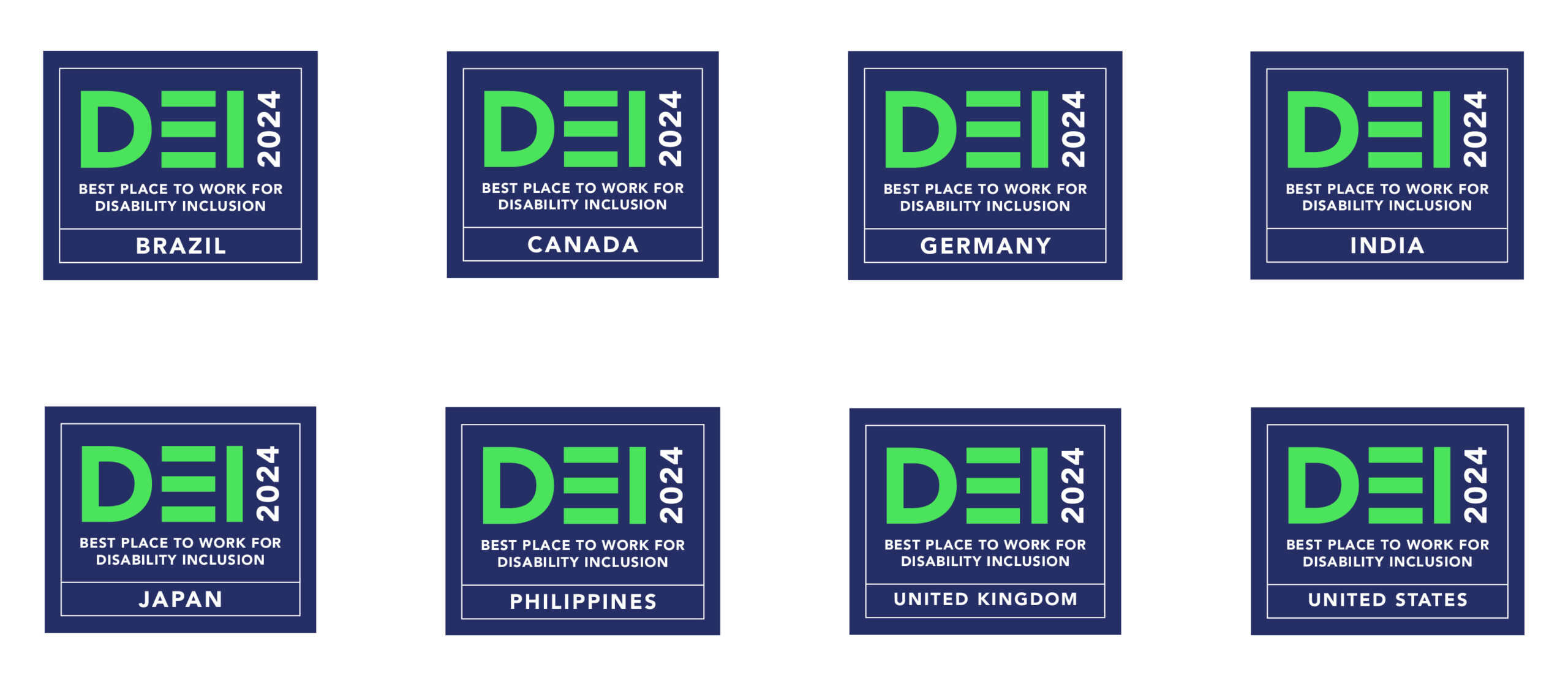 Disability Equality Index logos for Brazil, Canada, Germany, India, Japan, Philippines, United Kingdom, and the United States.