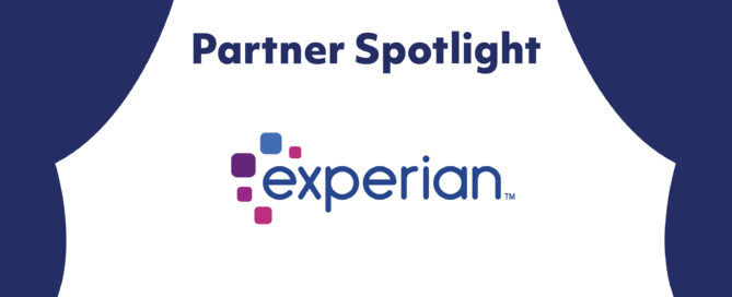 Partner Spotlight on Experian. Navy blue curtain design.