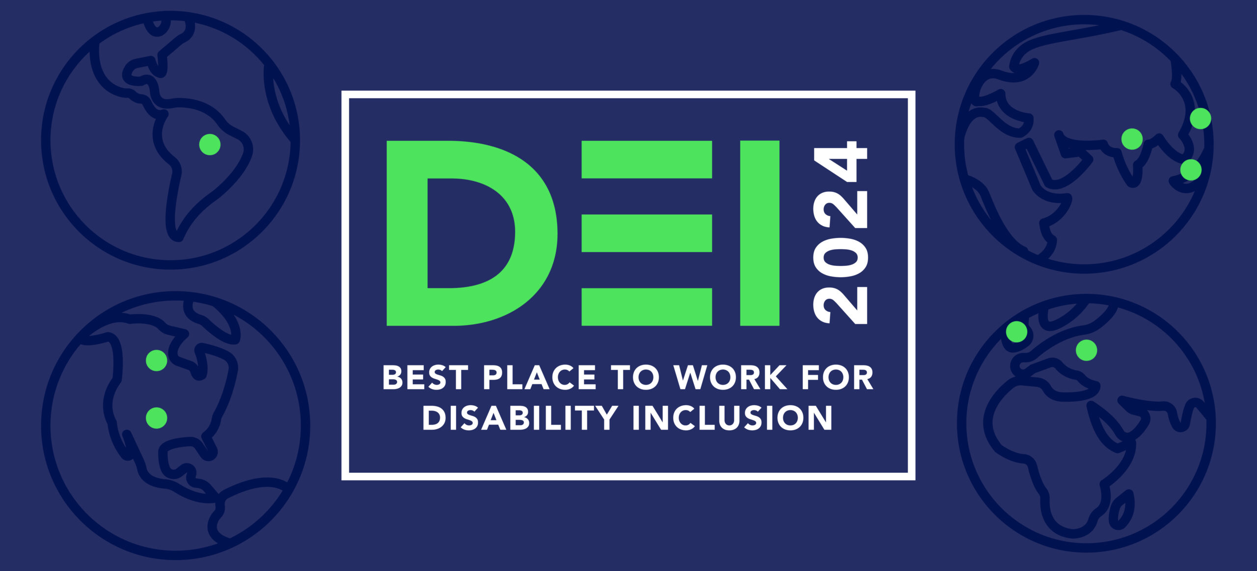 DEI 2024 Best Place to Work for Disability Inclusion with global graphics pinpointing Brazil, Canada, Germany, India, Japan, Philippines, United Kingdom, and United States.