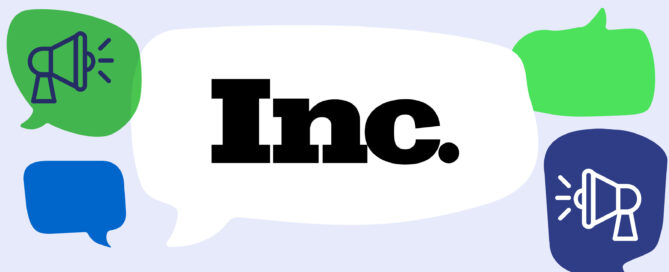 Inc. logo inside of speech bubble with smaller green and blue speech bubbles and media icons surrounding.