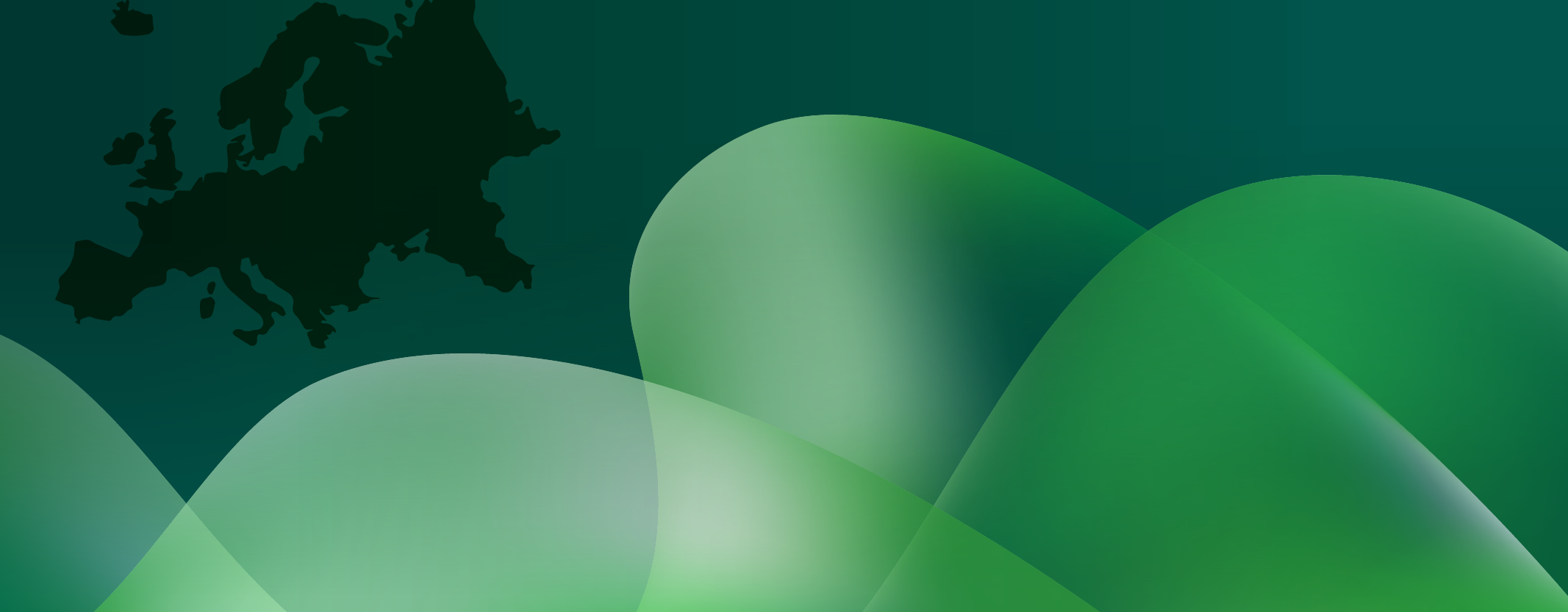 Europe continent silhouette with light green gradient waves against dark green background.