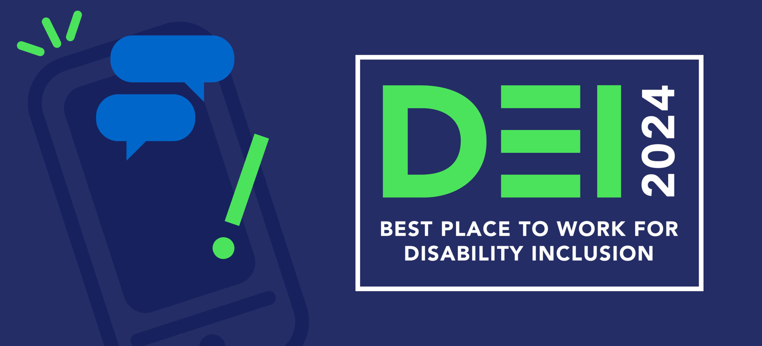 Dark blue icon of a phone sharing the DEI 2024 Best Place to Work for Disability Inclusion graphic.