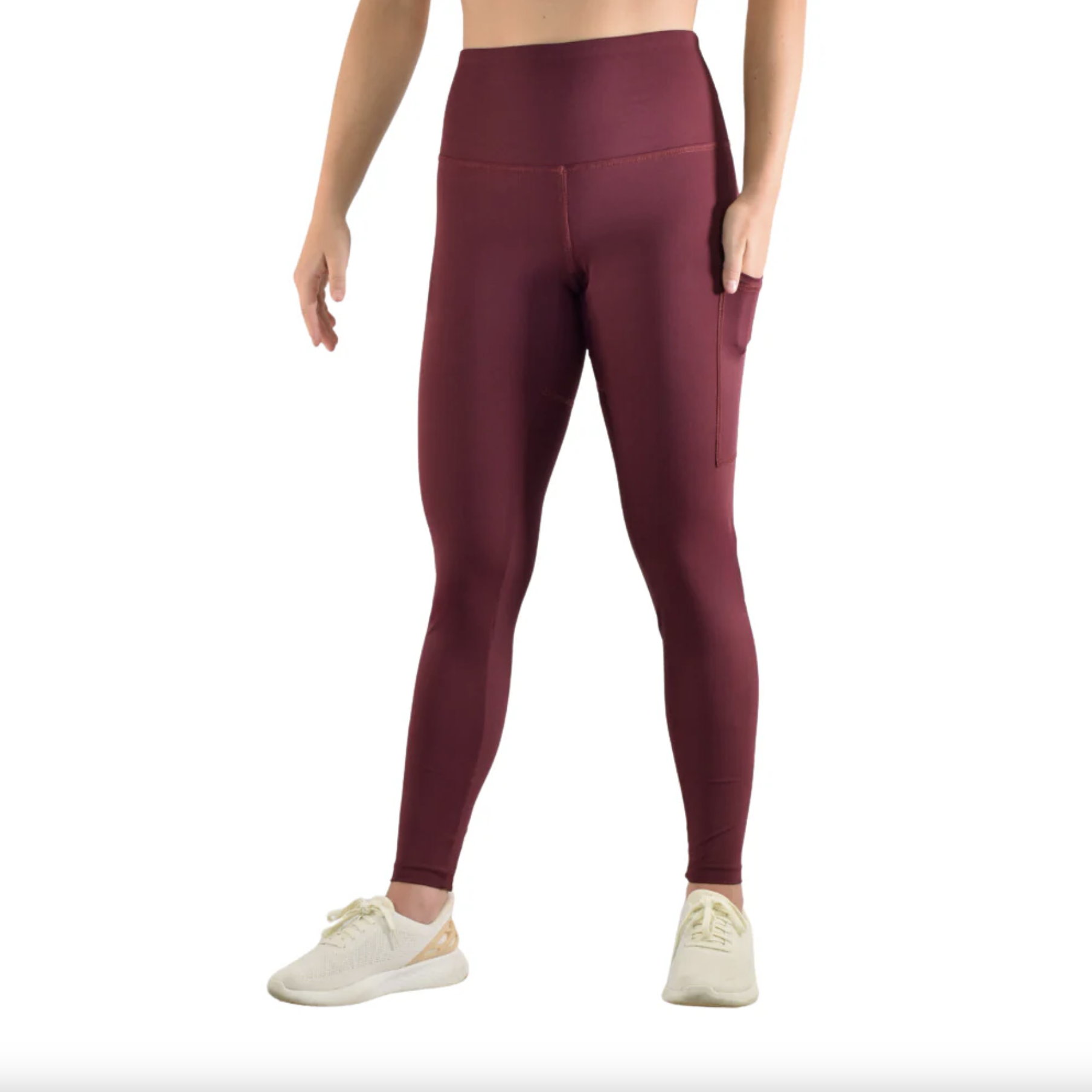 Moxie Fitness Active Leakproof Leggings in Red with pockets.