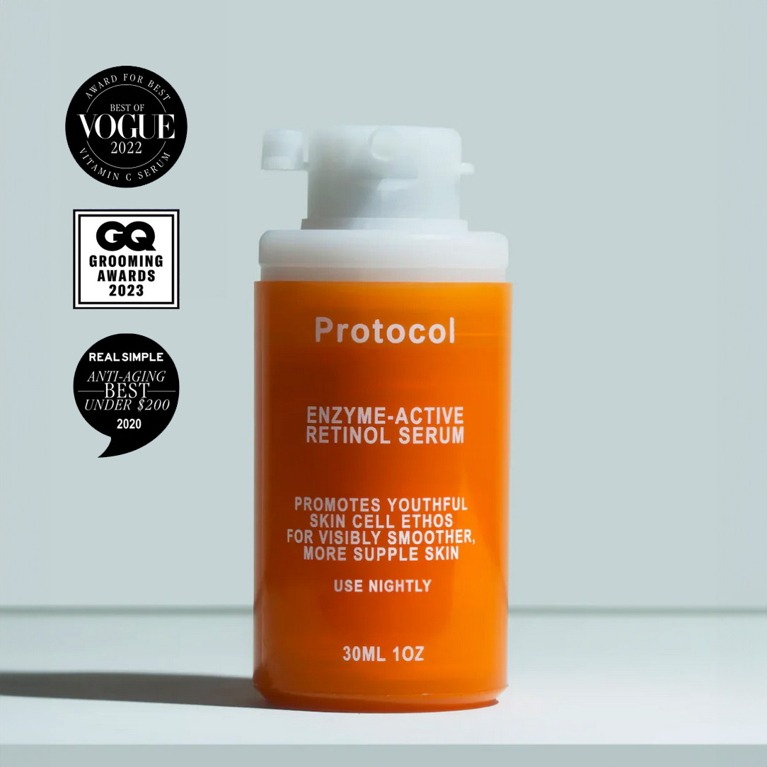 Protocol Labs LLC Enzyme-Active Retinol Serum. Award for Best of Vogue 2022, GQ Grooming Awards 2023, Real Simple Best Anti-Aging under $200 in 2020.