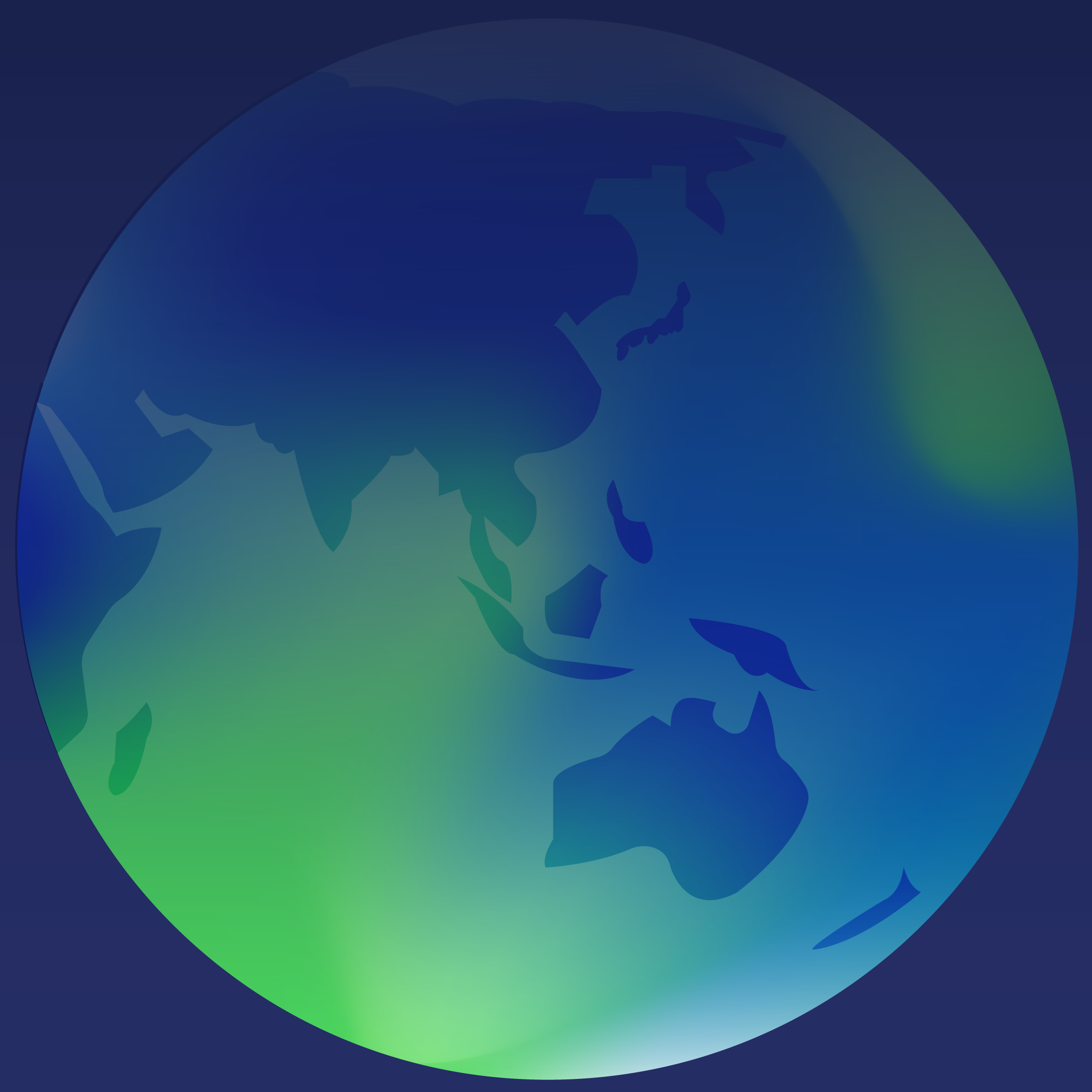 Asia-Pacific region of the globe in a neon green to blue gradient overlay background.