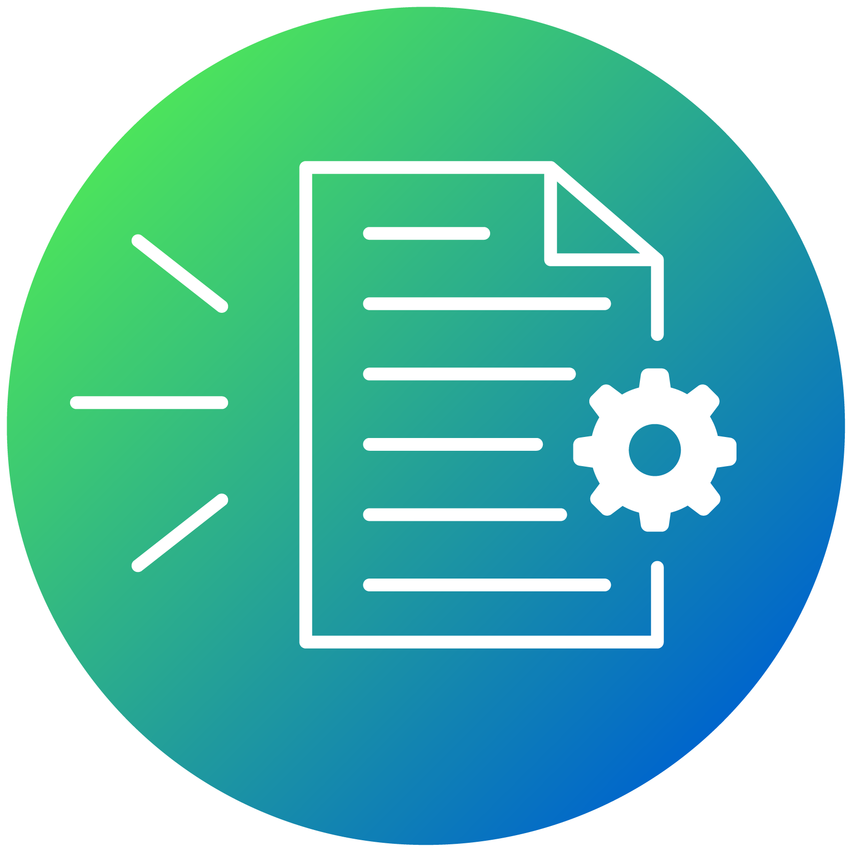 Checklist of items with gear icon against gradient circle background.