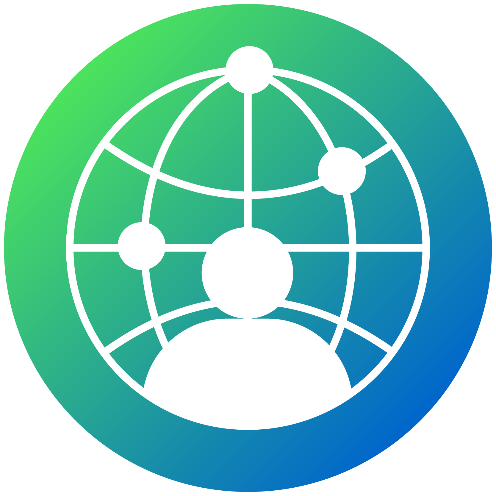 Silhouette icon with connecting dots against gradient circle.